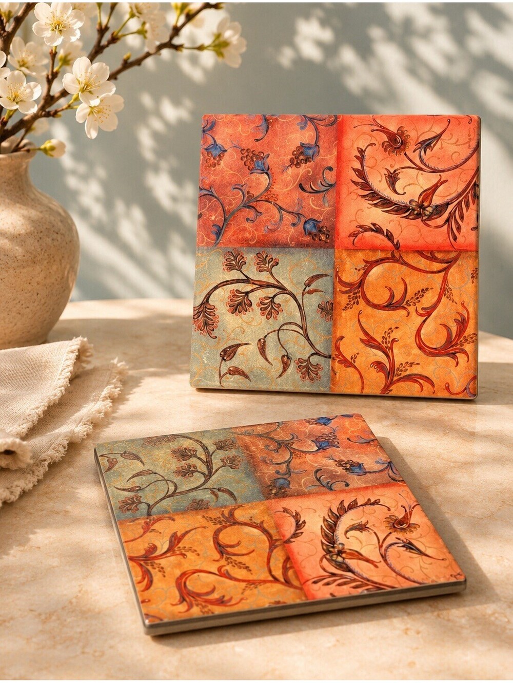 Thirstystone 2 4-Patch Scrolled Panel Occasions Tile Trivet Multicolor Stone, 8"